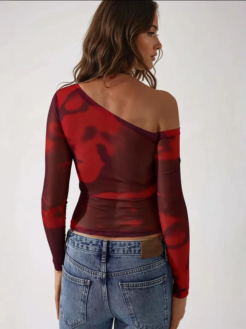 HICCUP Asymmetrical Collar Tulle Blouse