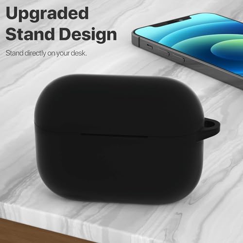 OJOS Case Compatible with AirPods Pro 2nd Generation Cover, Protective Silicone Skin Accessories with Keychain for Women Men for Apple AirPods Pro Gen 2 (2022), Black - Image 2