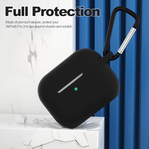 OJOS Case Compatible with AirPods Pro 2nd Generation Cover, Protective Silicone Skin Accessories with Keychain for Women Men for Apple AirPods Pro Gen 2 (2022), Black - Image 4