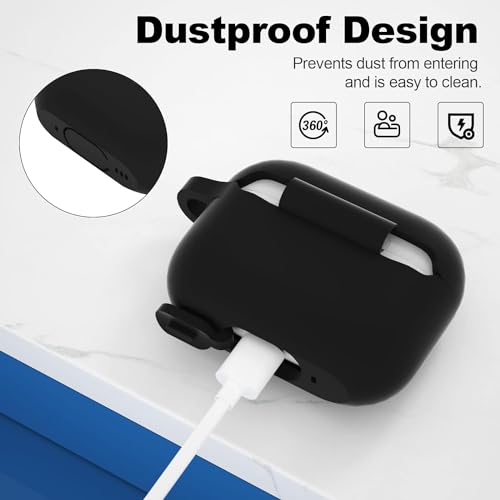 OJOS Case Compatible with AirPods Pro 2nd Generation Cover, Protective Silicone Skin Accessories with Keychain for Women Men for Apple AirPods Pro Gen 2 (2022), Black - Image 5