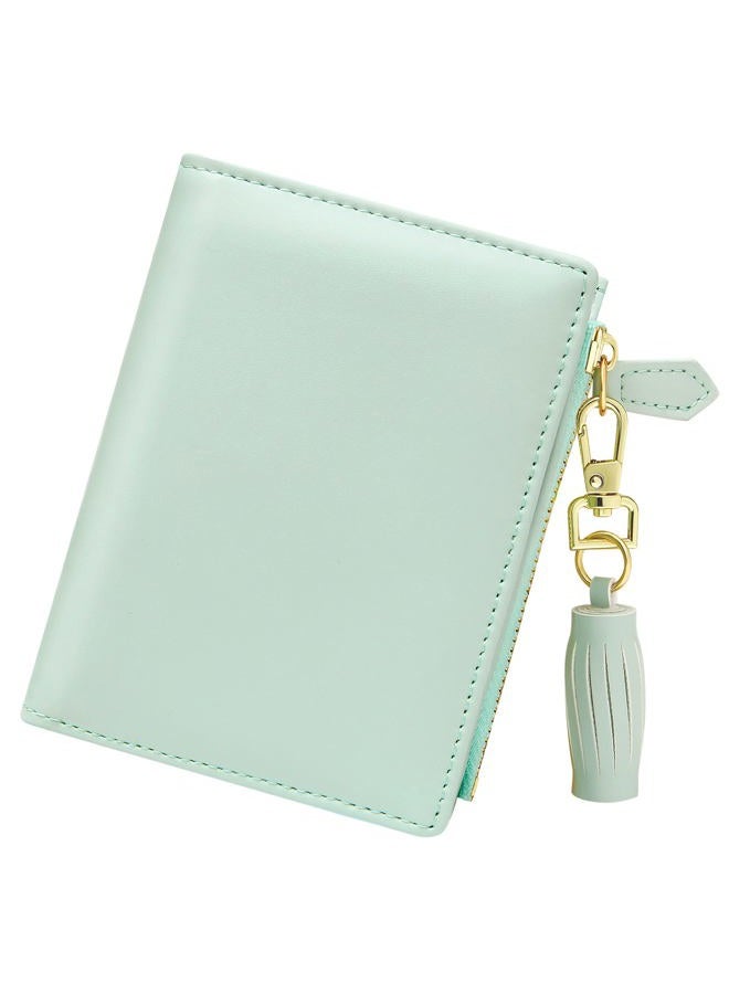 GEEAD Small Wallets for Women Bifold Slim Coin Purse Zipper ID Card Holder, A - Smooth PU Green, one size - Image 1