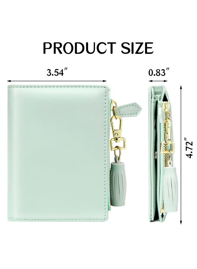 GEEAD Small Wallets for Women Bifold Slim Coin Purse Zipper ID Card Holder, A - Smooth PU Green, one size - Image 3