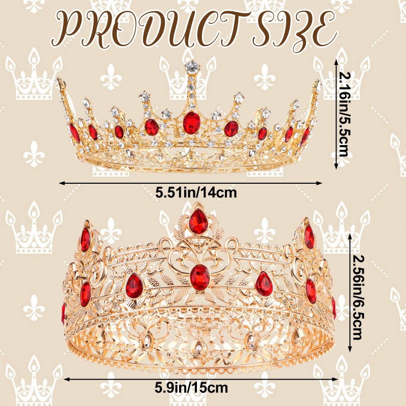 Haomian 2 Pieces Prom King and Queen Crown Set King Crowns for Men Royal Crown with Red Rhinestone Crystal Crowns for Men Women Princess Tiara Costume Headwear for Wedding Birthday Party Costume - Image 2