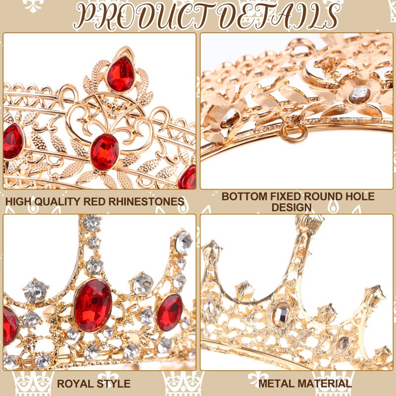 Haomian 2 Pieces Prom King and Queen Crown Set King Crowns for Men Royal Crown with Red Rhinestone Crystal Crowns for Men Women Princess Tiara Costume Headwear for Wedding Birthday Party Costume - Image 3