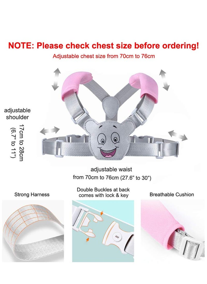 Bebiland 3-in-1 Baby Reins Walking Harness for Toddlers, Kids, Children, Anti Lost Safety Wrist Cuff with Lock / Backpack /1.5m Bungee Straps Link (Pink/Grey)  - Image 2