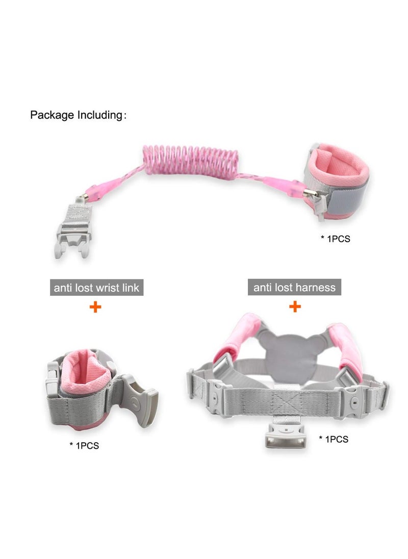 Bebiland 3-in-1 Baby Reins Walking Harness for Toddlers, Kids, Children, Anti Lost Safety Wrist Cuff with Lock / Backpack /1.5m Bungee Straps Link (Pink/Grey)  - Image 3