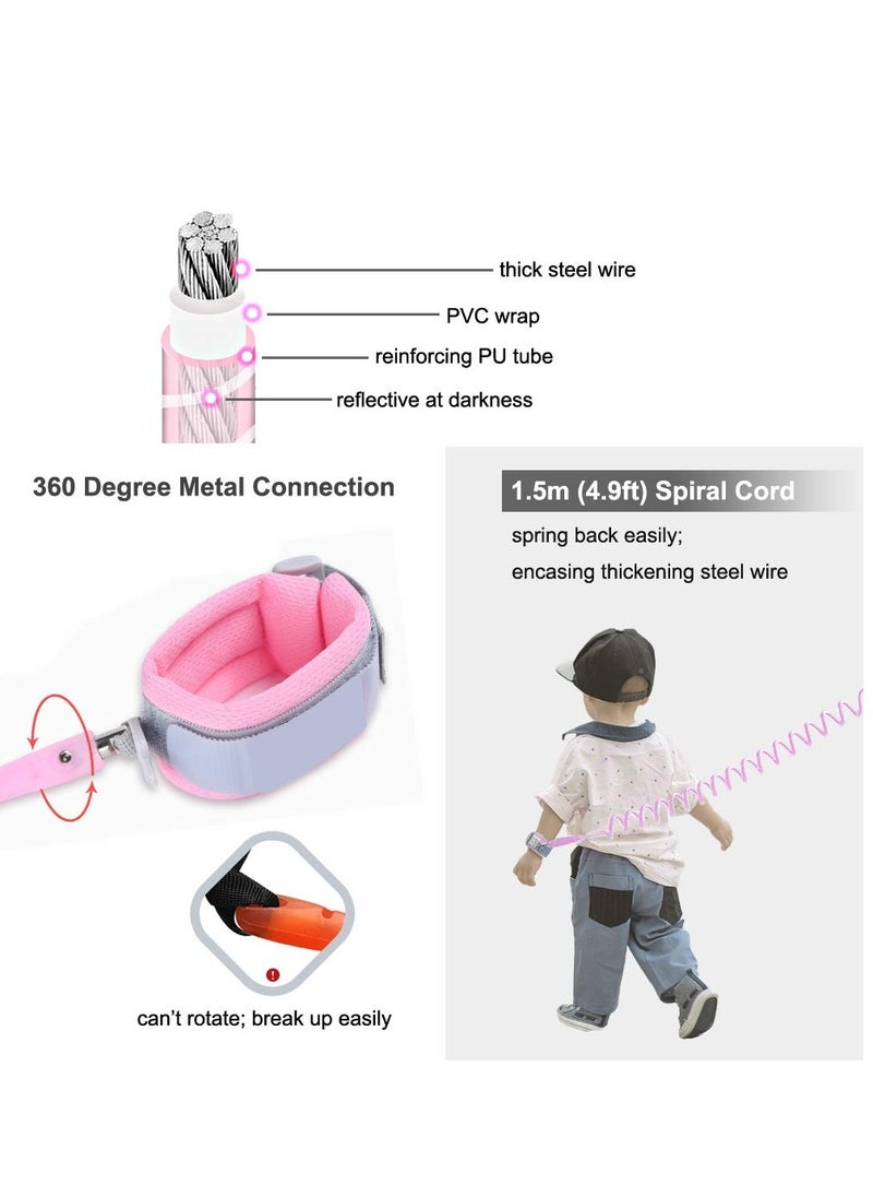 Bebiland 3-in-1 Baby Reins Walking Harness for Toddlers, Kids, Children, Anti Lost Safety Wrist Cuff with Lock / Backpack /1.5m Bungee Straps Link (Pink/Grey)  - Image 5
