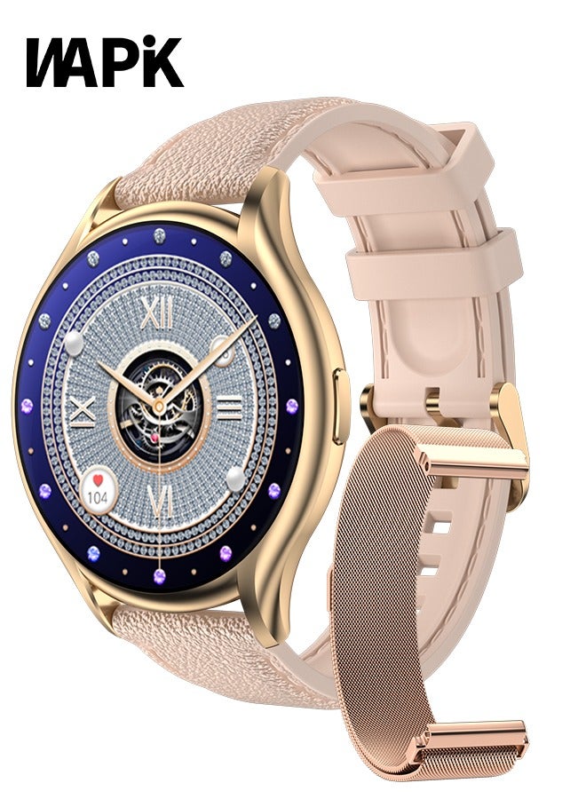 WAPIK Korean Brand Y2 Women's Smartwatch – Business & Fitness Watch, Waterproof, Bluetooth Calling, AMOLED Display, Heart Rate Monitoring, Compatible with Android & iOS, Ultra-thin Design, Gold - Image 1