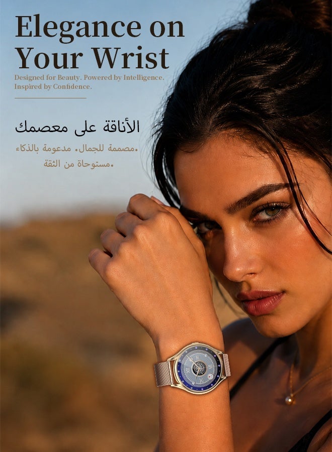 وابيك ساعة النساء Y2 الذكية من الماركة الكورية – ساعة للأعمال واللياقة البدنية، مقاومة للماء، مكالمات بالبلوتوث، شاشة AMOLED، مراقبة نبض القلب، تتوافق مع Android وiOS، تصميم فائق النحافة. - Image 2
