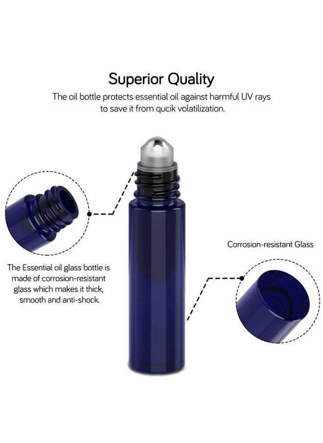 PrettyCare - Roller Bottles For Oils 10 Ml (Amber Glass And Blue Glass, 6 Pack, 1 Extra Stainless Steel Balls, 12 Labels, 1 Opener, 1 Funnels Essential Oil Roller Bottles, Roller On Bottles - Image 1