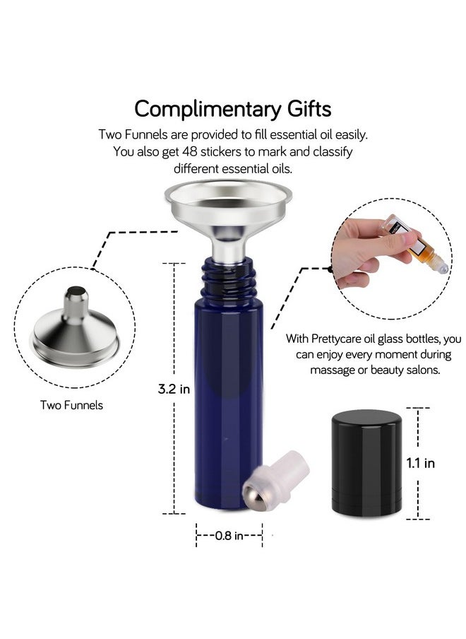 PrettyCare - Roller Bottles For Oils 10 Ml (Amber Glass And Blue Glass, 6 Pack, 1 Extra Stainless Steel Balls, 12 Labels, 1 Opener, 1 Funnels Essential Oil Roller Bottles, Roller On Bottles - Image 1