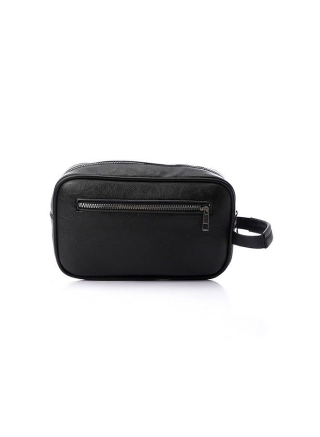 Faux Leather Handbag With An External Pocket - Black