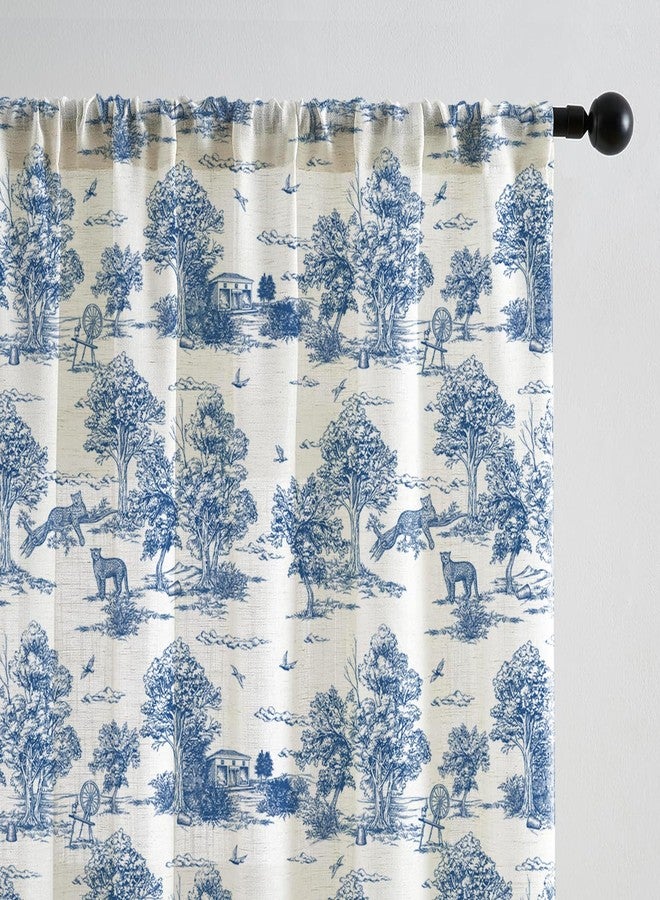 LOVOUS Vintge Blue Tolie Curtains 84 Inch Length Linen Toile de Jouy Light Filtering French Country Window Curtain for Living Room Bedroom Rod Pocket Victorian Window Treatments Drapes,2 Panels - Image 2