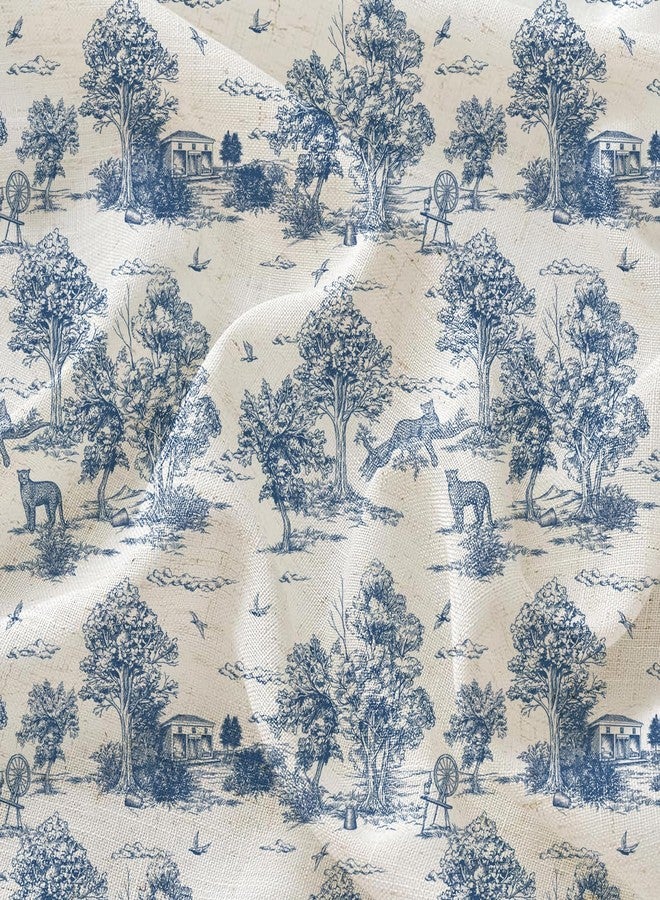 LOVOUS Vintge Blue Tolie Curtains 84 Inch Length Linen Toile de Jouy Light Filtering French Country Window Curtain for Living Room Bedroom Rod Pocket Victorian Window Treatments Drapes,2 Panels - Image 3