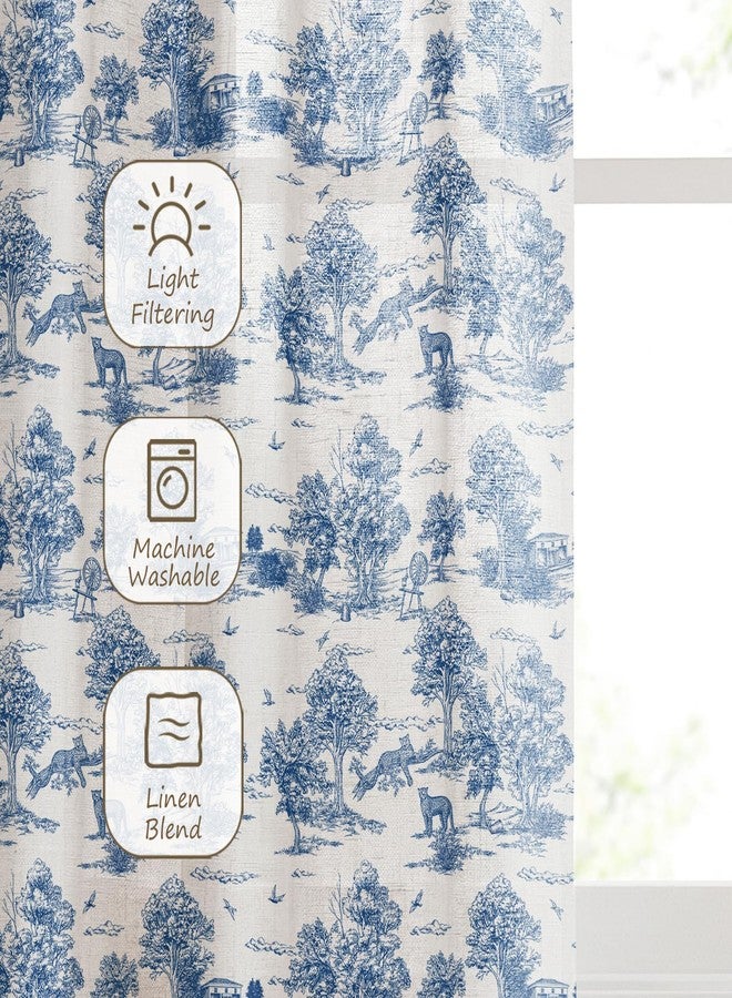 LOVOUS Vintge Blue Tolie Curtains 84 Inch Length Linen Toile de Jouy Light Filtering French Country Window Curtain for Living Room Bedroom Rod Pocket Victorian Window Treatments Drapes,2 Panels - Image 5