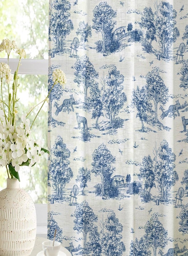 LOVOUS Vintge Blue Tolie Curtains 84 Inch Length Linen Toile de Jouy Light Filtering French Country Window Curtain for Living Room Bedroom Rod Pocket Victorian Window Treatments Drapes,2 Panels - Image 4