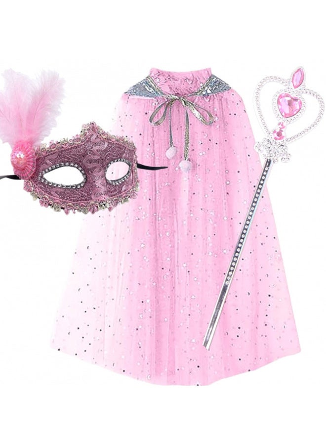 Loquat 【19000 People Praise】 Aisha Cloak Suit  Performance Dress Children's Luminous Dress New-Colour:Pink Cloak + Mask + Diamond Heart Stick - Image 1