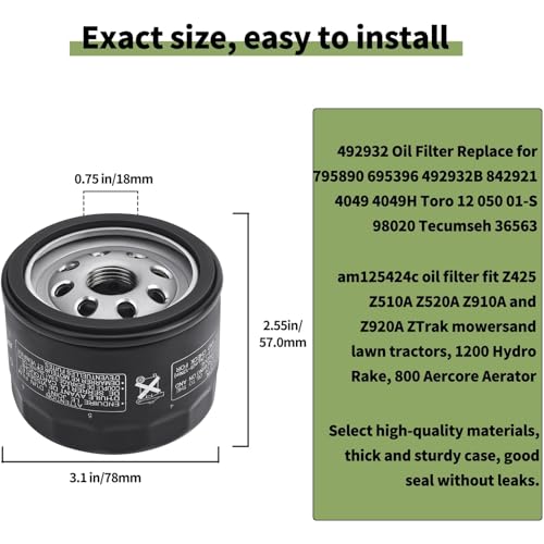 AWSZH Oil Filter 49065-7007 49065-0721 Compatiable with Kawasaki FB460V FC420V FC540V FR691V FR691V FR730V FR651V FR600V FX600V FX730V FS691V FS651V FR651V Engines 492932 am125424 25 050 01(1 pack) - Image 2