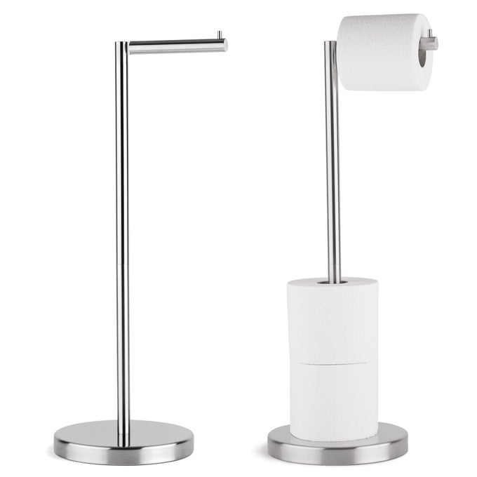 FREE STANDING TOILET PAPER HOLDER STAND BRUSHED STEEL FINISH 1PC STORAGE FOR 4 ROLLS OF TOILET TISSUE SUS 304 STAINLESS STEEL BATHROOM TOILET HOLDER