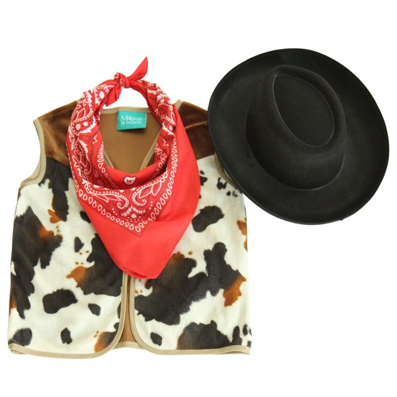 Making Believe Kids Western Rodeo Cowboy or Cowgirl Classic Costume Set Vest Black Hat Bandana Size 1012 - Image 3