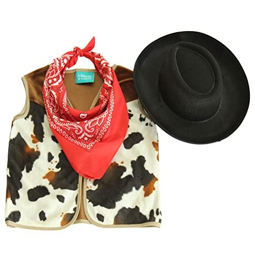 Making Believe Kids Western Rodeo Cowboy or Cowgirl Classic Costume Set Vest Black Hat Bandana Size 1012 - Image 1