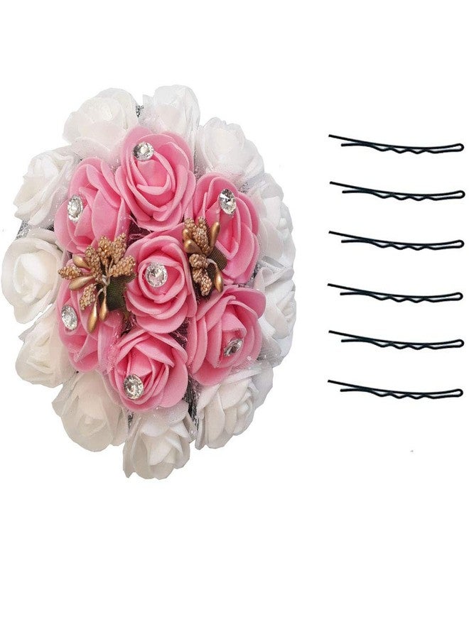 AROOMAN Flower Gajra with 06 Bob pins Flower Gajra Hair Accessories For Women and Girls Multicolor