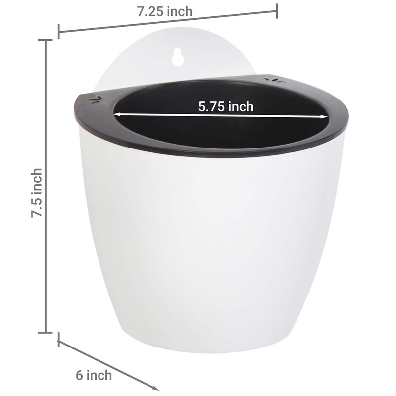 MyGift 7.5 Inch Wall Planters for Indoor Plants, White Plastic Hanging Self Watering Plant Pots, Flower Cactus Herbs Plant Container Wall Planter Set of 4 - Image 4