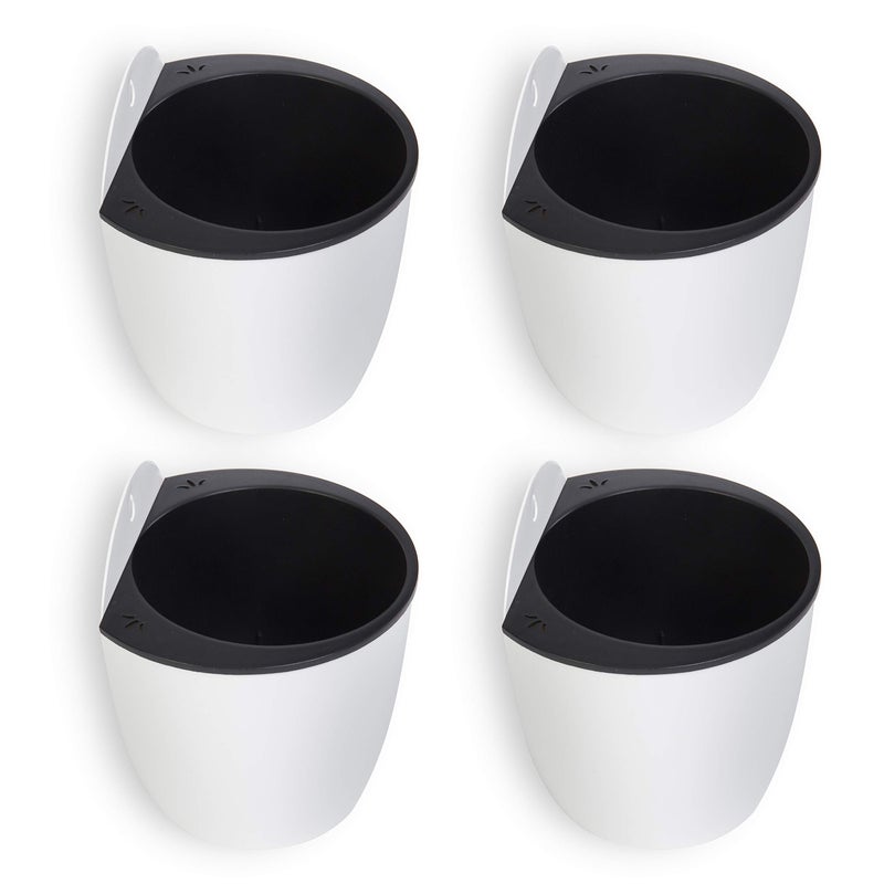 MyGift 7.5 Inch Wall Planters for Indoor Plants, White Plastic Hanging Self Watering Plant Pots, Flower Cactus Herbs Plant Container Wall Planter Set of 4 - Image 5