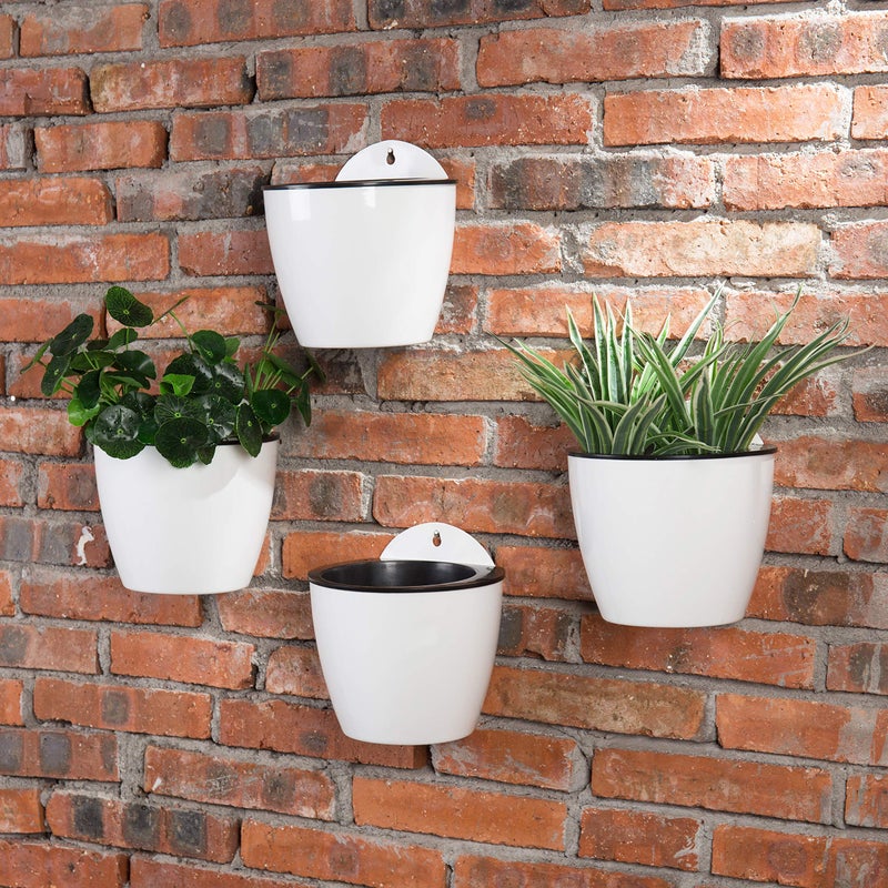 MyGift 7.5 Inch Wall Planters for Indoor Plants, White Plastic Hanging Self Watering Plant Pots, Flower Cactus Herbs Plant Container Wall Planter Set of 4 - Image 3