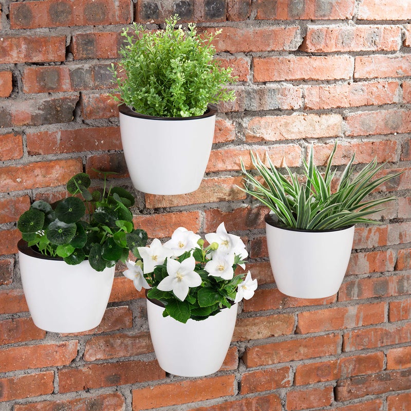 MyGift 7.5 Inch Wall Planters for Indoor Plants, White Plastic Hanging Self Watering Plant Pots, Flower Cactus Herbs Plant Container Wall Planter Set of 4 - Image 2