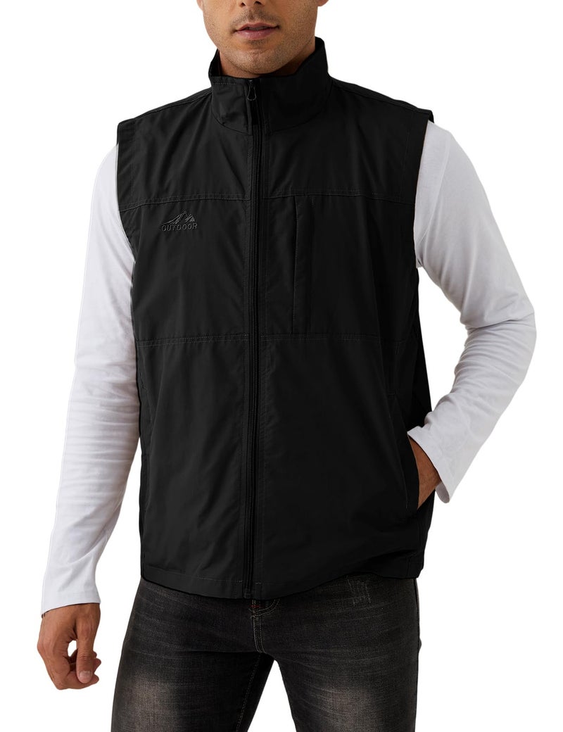 Gihuo Men's Fishing Vest Utility Vest Casual Outdoor Quick Dry Safari Travel Golf Vest Work Vest(Black-XL) - Image 4