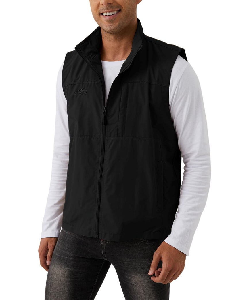 Gihuo Men's Fishing Vest Utility Vest Casual Outdoor Quick Dry Safari Travel Golf Vest Work Vest(Black-XL) - Image 3