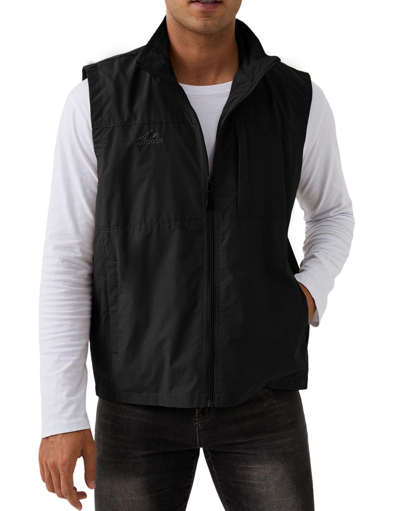 Gihuo Men's Fishing Vest Utility Vest Casual Outdoor Quick Dry Safari Travel Golf Vest Work Vest(Black-XL) - Image 2