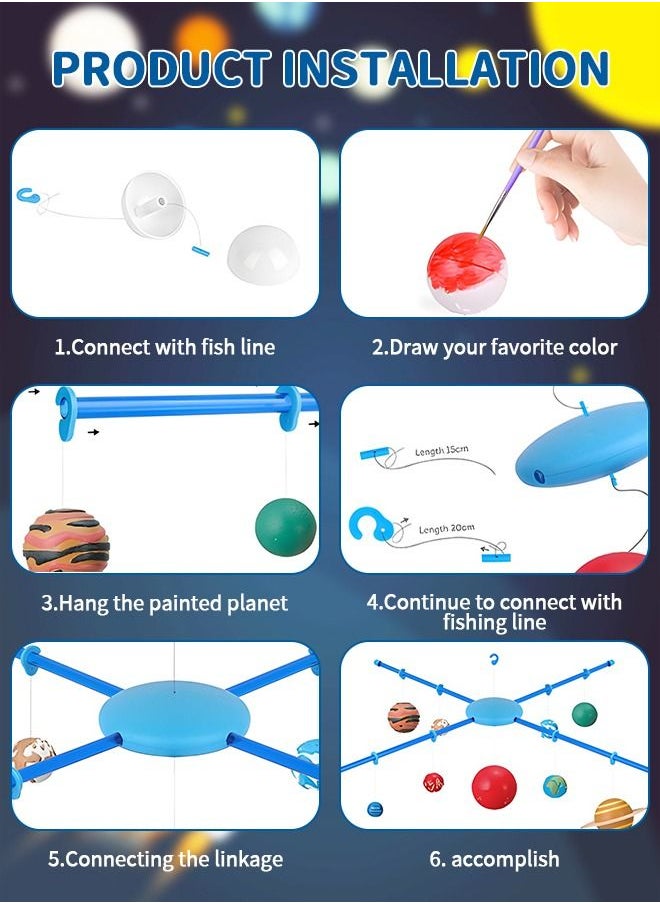 Solar System Making Kit, DIY Arts and Crafts Science Kit STEM Educational Planets Model Space Decor for Kids, Easy to Hang and Assemble, Space Planet Discovery Toy with Paint and Brushes