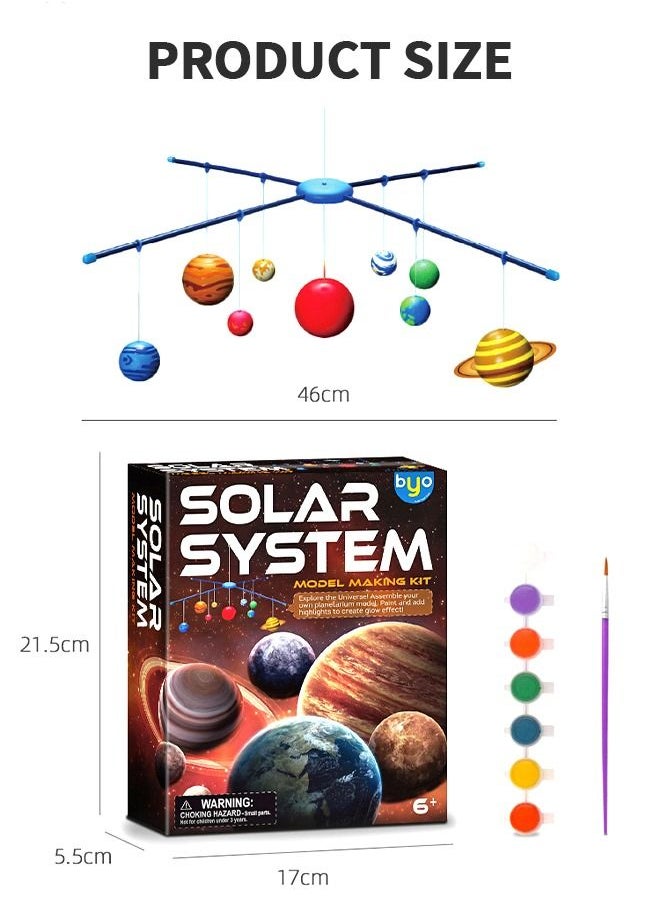 Solar System Making Kit, DIY Arts and Crafts Science Kit STEM Educational Planets Model Space Decor for Kids, Easy to Hang and Assemble, Space Planet Discovery Toy with Paint and Brushes