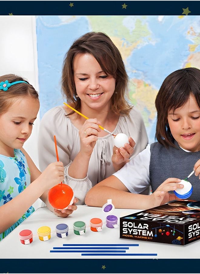 Solar System Making Kit, DIY Arts and Crafts Science Kit STEM Educational Planets Model Space Decor for Kids, Easy to Hang and Assemble, Space Planet Discovery Toy with Paint and Brushes