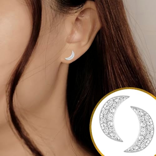 VAMA FASHIONS Anti Tarnish 18K Silver Plated Stainless Steel Piercing Crescent Half Moon Design Ear Studs Hypoallergenic Lightweight Stud Earrings for Women & Girls - Image 2