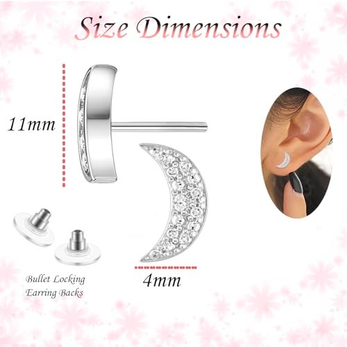 VAMA FASHIONS Anti Tarnish 18K Silver Plated Stainless Steel Piercing Crescent Half Moon Design Ear Studs Hypoallergenic Lightweight Stud Earrings for Women & Girls - Image 3