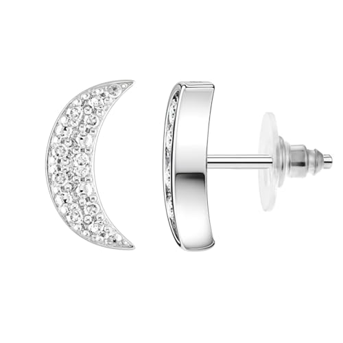 VAMA FASHIONS Anti Tarnish 18K Silver Plated Stainless Steel Piercing Crescent Half Moon Design Ear Studs Hypoallergenic Lightweight Stud Earrings for Women & Girls - Image 1