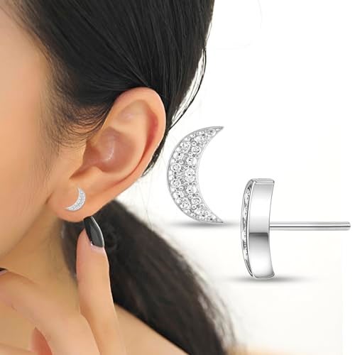 VAMA FASHIONS Anti Tarnish 18K Silver Plated Stainless Steel Piercing Crescent Half Moon Design Ear Studs Hypoallergenic Lightweight Stud Earrings for Women & Girls - Image 4