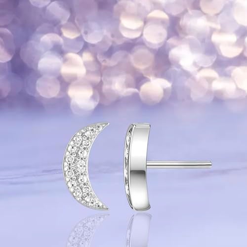 VAMA FASHIONS Anti Tarnish 18K Silver Plated Stainless Steel Piercing Crescent Half Moon Design Ear Studs Hypoallergenic Lightweight Stud Earrings for Women & Girls - Image 5