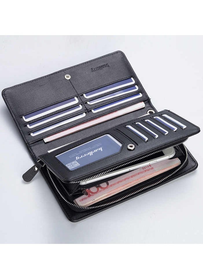 Generic - Leather Wallet for Men with zipper,  Casual Business Man Wallet with Separate ID Card window Cartera, Large Capacity Organizer Accordion Wallet (black) - Image 1