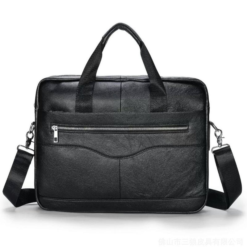 Mens Genuine Leather Briefcase Vintage Handbag Black 