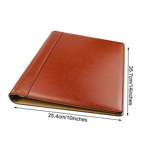 Enyuwlcm PU Leather Padfolio Ring Binder with Clipboard Resume Leather Portfolio with 20 Clear Plastic Sleeves Brown - Image 2