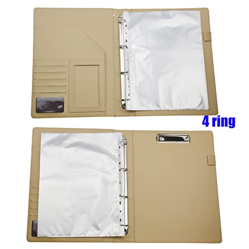 Enyuwlcm PU Leather Padfolio Ring Binder with Clipboard Resume Leather Portfolio with 20 Clear Plastic Sleeves Brown - Image 3
