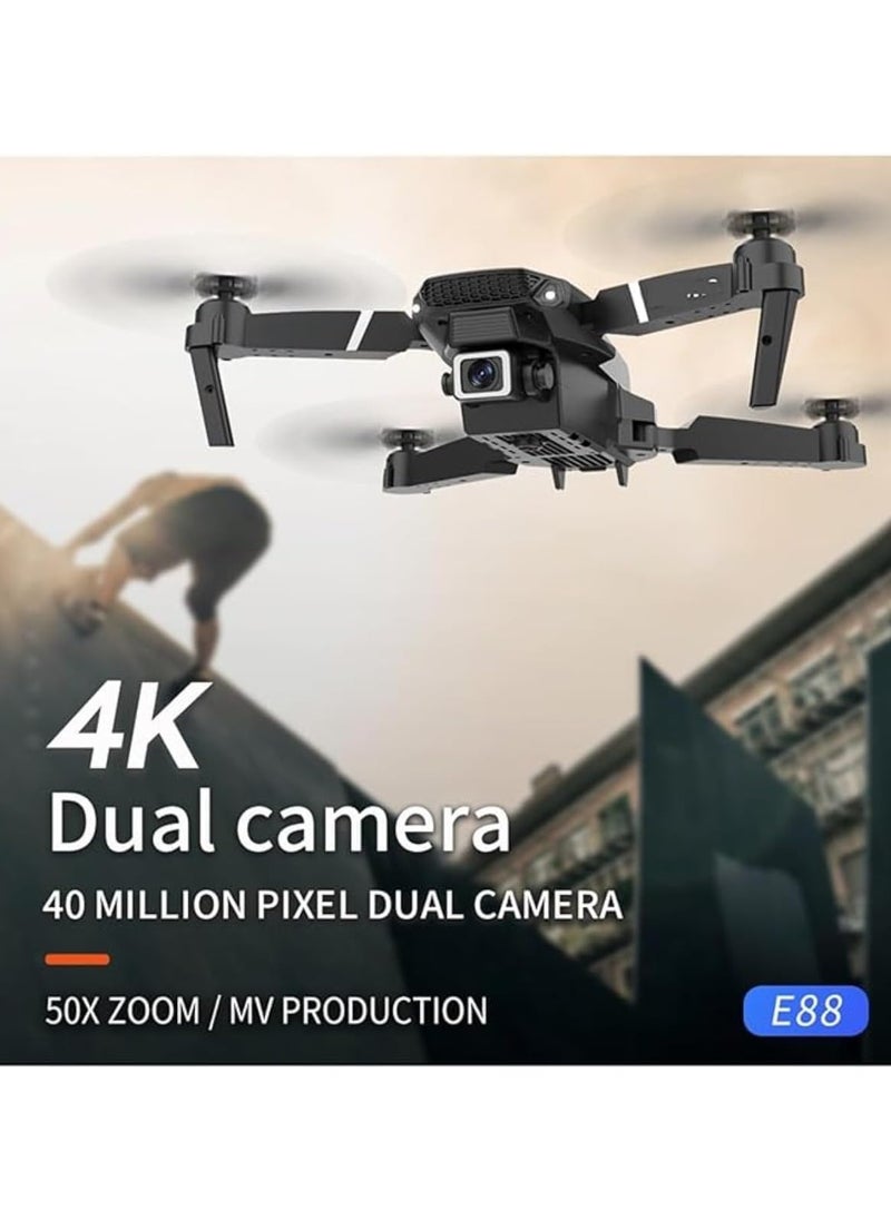 Foldable Quadcopter E88 Pro Max Drone with 4K Dual Camera for Adults, Remote Control Drone with Gesture Selfie, 3D Flips, Waypoint Flight, Altitude Hold, Long Control Range, Battery and Carrying Bag, Perfect Gift for Boys, Girls and Beginners