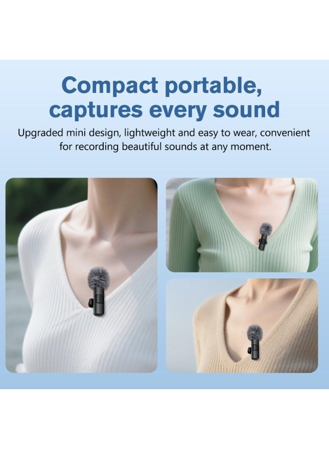 BABONA Wireless Lavalier Microphone for iPhone - Android, iPad, Tablet, Bluetooth Mini Microphone with Noise Cancellation for USB-C Android Phones and iPhones Video Recording - Interviews - Vlogging - Auto-Sync and Noise Cancellation - Image 2