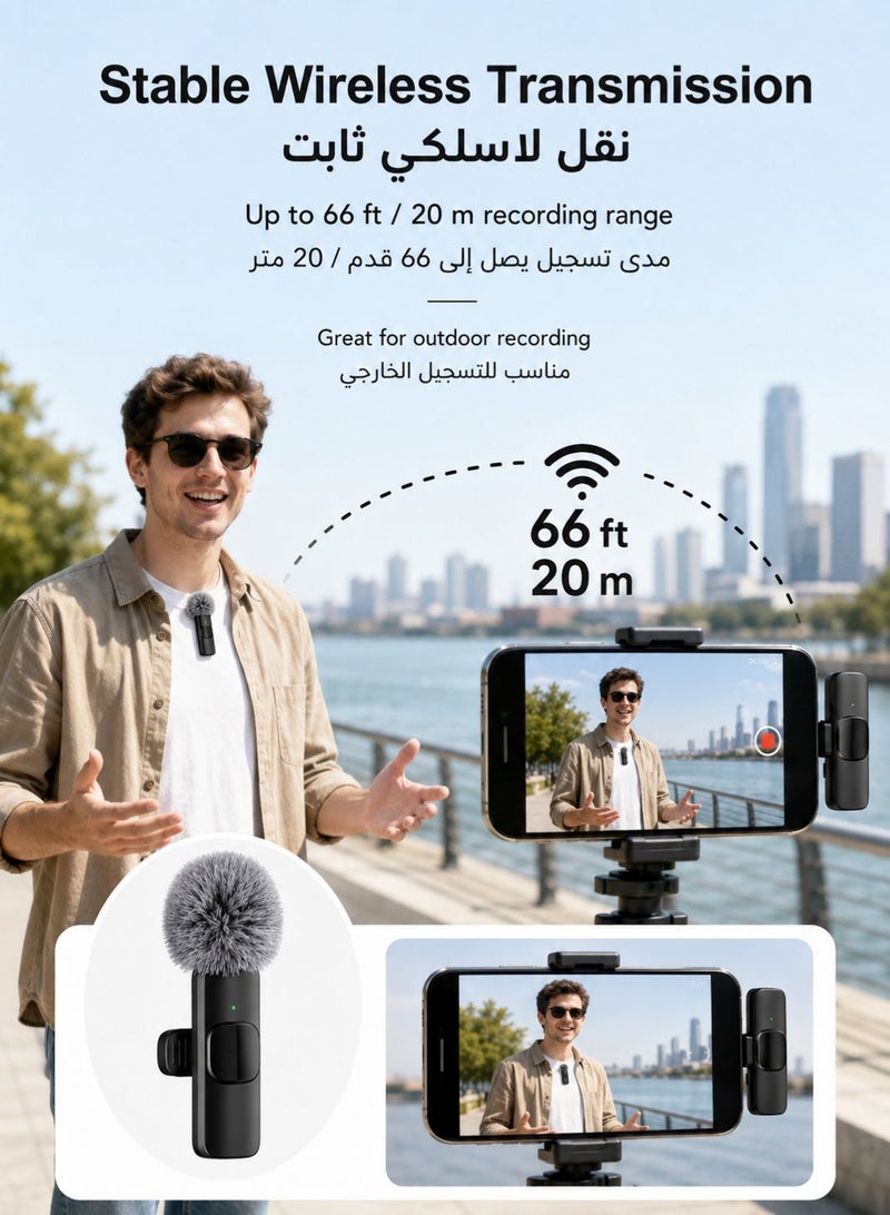 BABONA Wireless Lavalier Microphone for iPhone - Android, iPad, Tablet, Bluetooth Mini Microphone with Noise Cancellation for USB-C Android Phones and iPhones Video Recording - Interviews - Vlogging - Auto-Sync and Noise Cancellation - Image 3