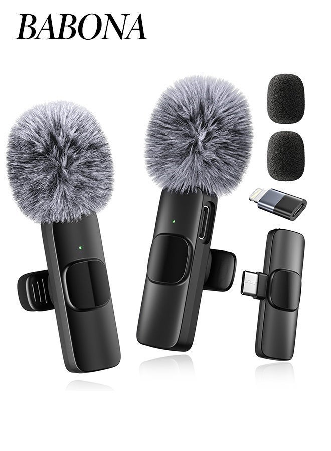 BABONA Wireless Lavalier Microphone for iPhone - Android, iPad, Tablet, Bluetooth Mini Microphone with Noise Cancellation for USB-C Android Phones and iPhones Video Recording - Interviews - Vlogging - Auto-Sync and Noise Cancellation - Image 1