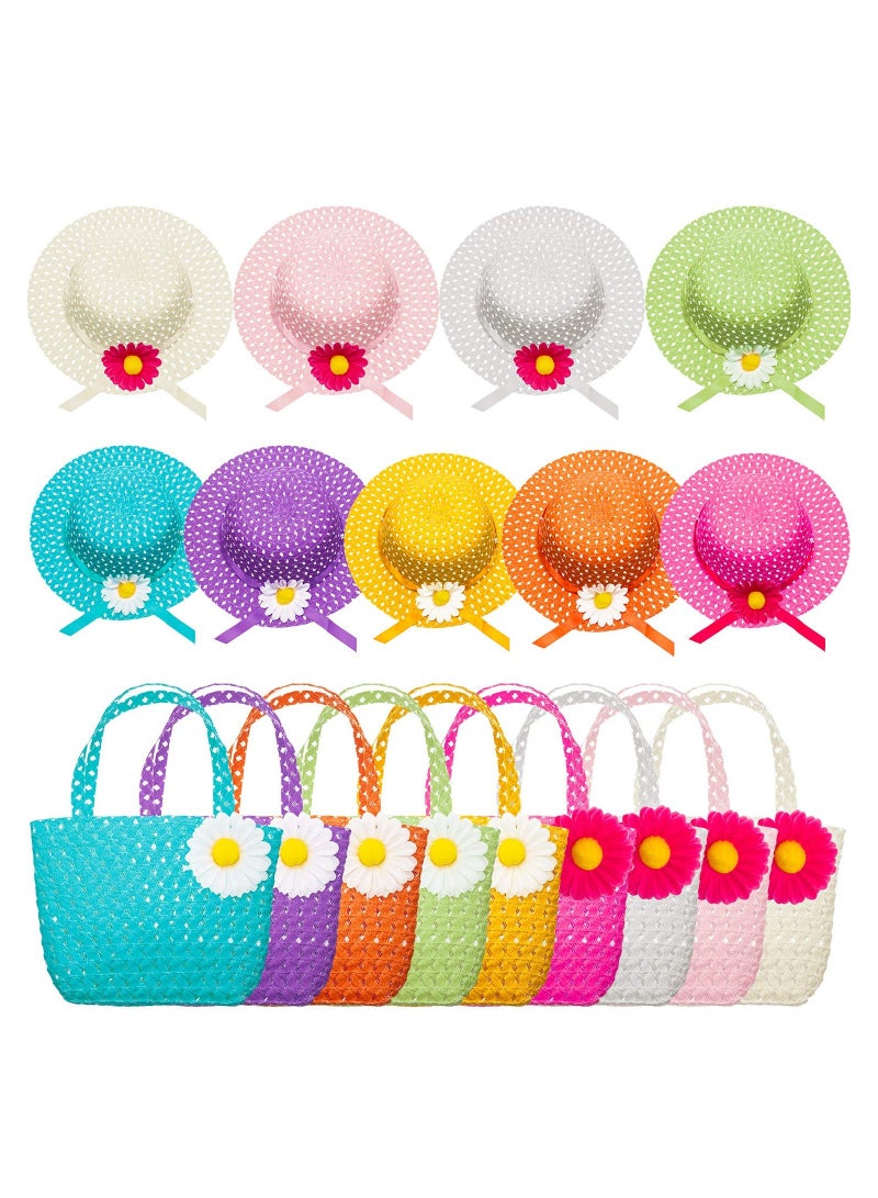 9 Pcs Girls Tea Party Set Includes 9 Purses and 9 Sunflower Hats, Girls Tea Party Dress Up Play Set for Little Girls Kids Children Playtime Birthdays Easter Accessories  - Image 1